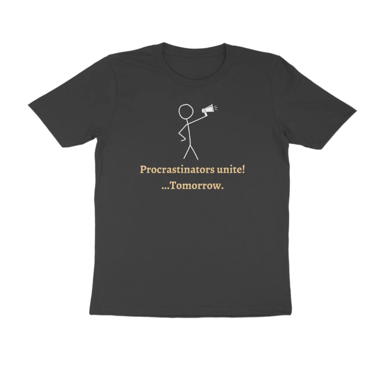 Procrastinators men’s black funny quote t-shirt with witty slogan and stick figure print, perfect humorous casual wear by Store Asmi.