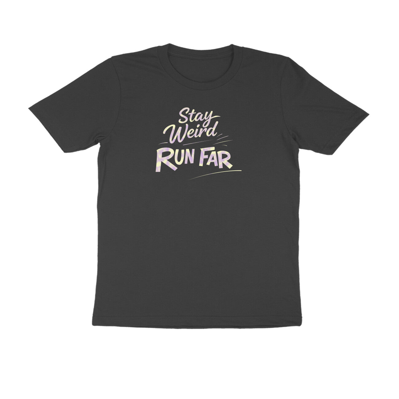 Stay Weird Run Far graphic printed men's t-shirt in black color - front view
